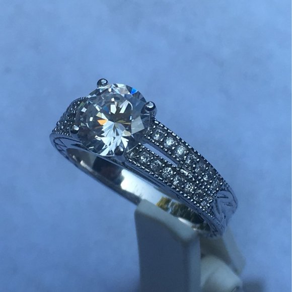 Sterling Silver Ring, Solitaire With Accents, Cubic Zirconia, Engagement, Size 9 - Picture 2 of 10